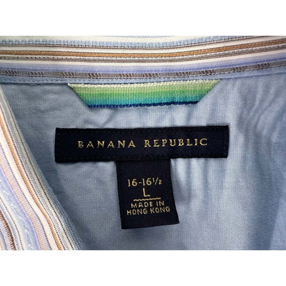 Banana Republic Men Striped Button Down L/s Dress‎ Shirt Sz Large French Cuffs